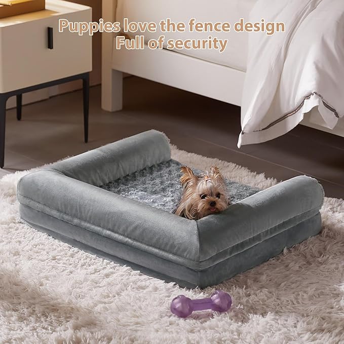 BFPETHOME Orthopedic Washable Large Dog Bed for Senior Dog Comfy Sleep | Waterproof Big Soft Pet Couch Bed for Dogs Relax with Removable Cover Supportive Egg Crate Foam Grey 28x23 Inch