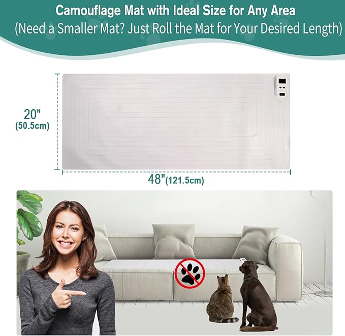SEERWAY Rechargeable Pet Shock Mat, Cat Repellent Pad, Cat Deterrent Mat, Electric Training Mat Keeps Dogs and Cats Off Sofa, Couch, Bed and Countertop, 3 Training Modes with 3 Intensity (20"x48")