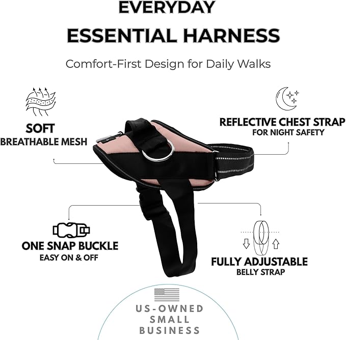 ShawnCo Essential Dog Harness, No-Pull Pet Vest (Rose Gold,M) | 3 Leash Clips, Easy On, No-Choke, Reflective, Adjustable Fit, Padded Comfort, Control Handle, For Small, Medium & Large Dogs
