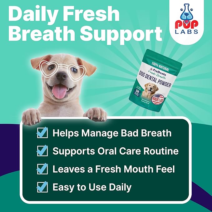 Pup Labs ProDenta Fresh Breath for Dogs, All-Natural Dog Breath Freshener, Dog Dental Powder Made in USA, 30 Servings