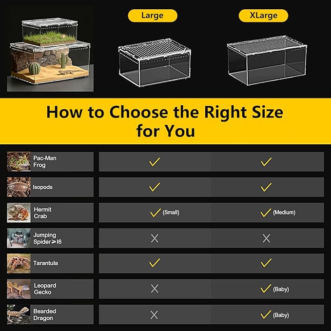 Reptile Growth Reptile PC Terrarium,Tarantula Enclosure,Spider Tank with Magnetic Button.12"x 8" x 6" Lizard Enclosure,Reptile Breeding Tank for Insect,Fish,Tarantula,Hermit Crab,Small Bearded Dragon