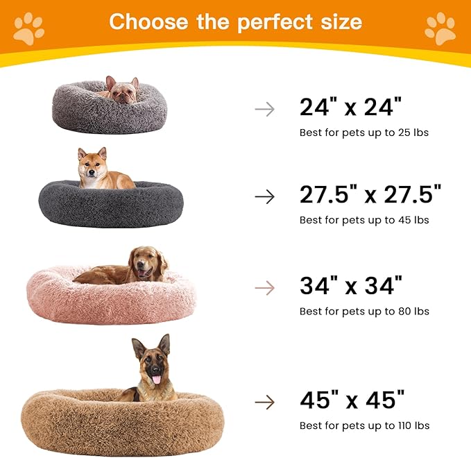 Calming Dog Bed Anti-Anxiety Donut Dog Beds for Small Medium Large Dogs,Washable Plush Fluffy Indoor Cat Kitten Round Cuddler Cushion 45"