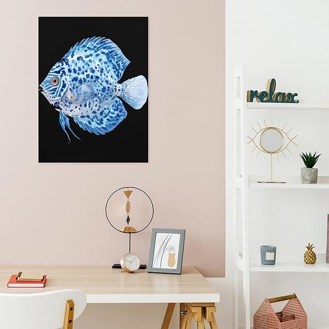 Discus Fish Wall Art Canvas Artwork Vintage Hanging Pictures Painting Poster for Home Decor