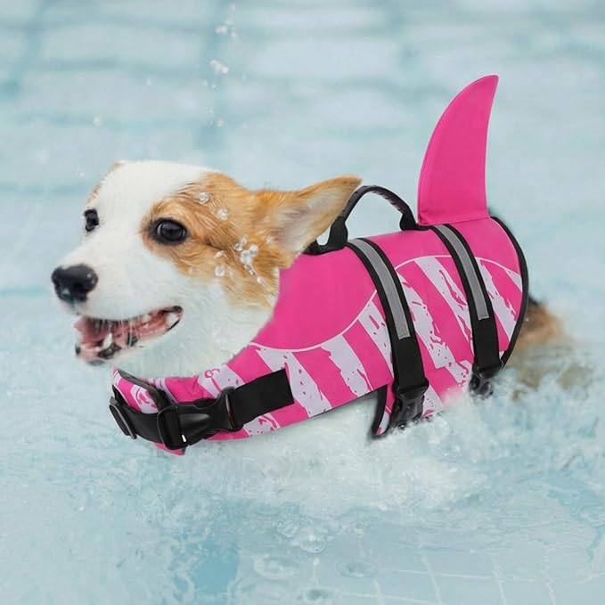 Dog Life Jacket High Flotation, Reflective Dog Life Vest for Swimming, Adjustable Dogs Life Preserver Rescue Handle Spring Summer Pool for Small, Medium, Large Dogs (Pinkwhite,S)