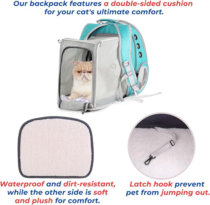 Cat Carrier Backpack, Expandable Bubble Pet Carrier for Cats and Small Dogs, Airline Approved Travel Backpack for Hiking, Walking & Outdoor Adventures - Supports up to 14 lbs