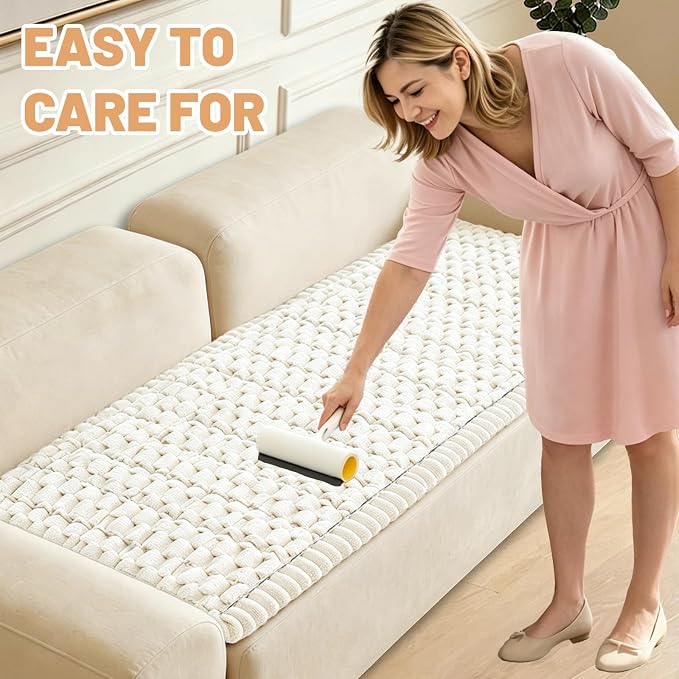 Couch Cover for Dogs Washable,Non Slip Fuzzy Durable Pet Friendly Cozy | Soft Slipcovers for 3 Cushion Sofa Cover,Plush Thick Protector Fits Mat Bed Leather & Fabric Couches (Beige 27.6"x59")