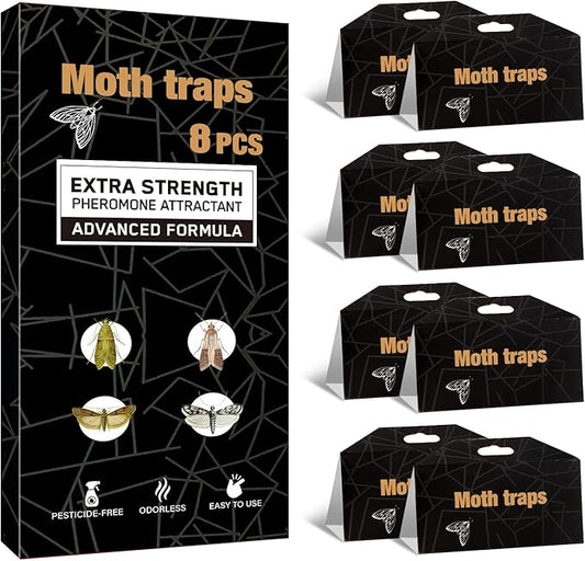 PIMAG Upgraded Moth Traps, Double Potent Pantry & Clothes Traps with Pheromones Prime, No Toxic & Odorless Meal Moth Trap, Organic Sticky Moths Balls Repellent with Lure for Closet, Kitchens -8Pack