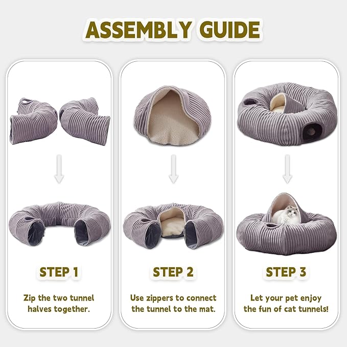Cat Tunnel Bed for Indoor Cats,Cat Donut Tunnel Toy with Washable Circle Cushion,Blackout Tent, Multifunctional Playground Toys Hideplace for Kitty, Puppy, Rabbit,Ferret