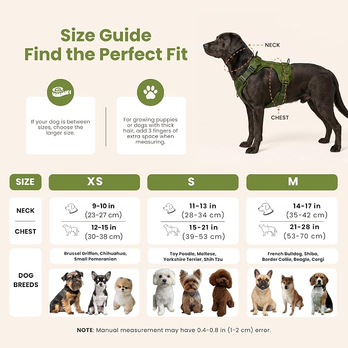 No Pull Dog Harness and Leash Set 3-in-1 Adjustable Anti Pull Dog Harness with Hands-Free Matching Leash,Poop Bag Holder,Easy Walk Dog Harness Medium Sized Dog(Olive Green)