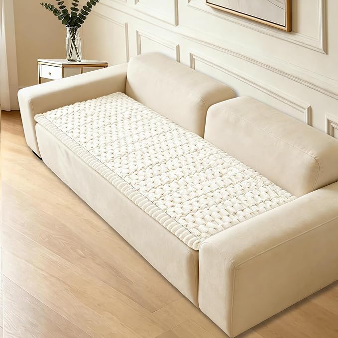 Waterproof Couch Cover for Dogs Washable,Nonslip Fuzzy Durable Pet Friendly | Soft Slipcovers for 3 Cushion Sofa Cover,Plush Thick Protector Fits Mat Bed Leather & Fabric Couches (Beige 27.6"x82.7")
