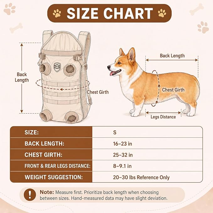 Dog Carrier Tactical Backpack for Medium Large 26-40lbs, Dog Soft Hands-Free Legs Out Pet Cat Front Carrier Backpack Facing Travel Bag for Outdoor Traveling Hiking Camping Bike (Brown)
