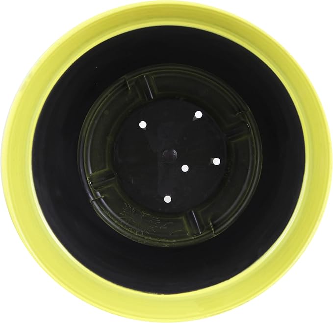 Garden Elements Indoor/Outdoor Glazed Brushed Happy Plastic Planter, Large, Bright Yellow, 15" (Pack of 2)