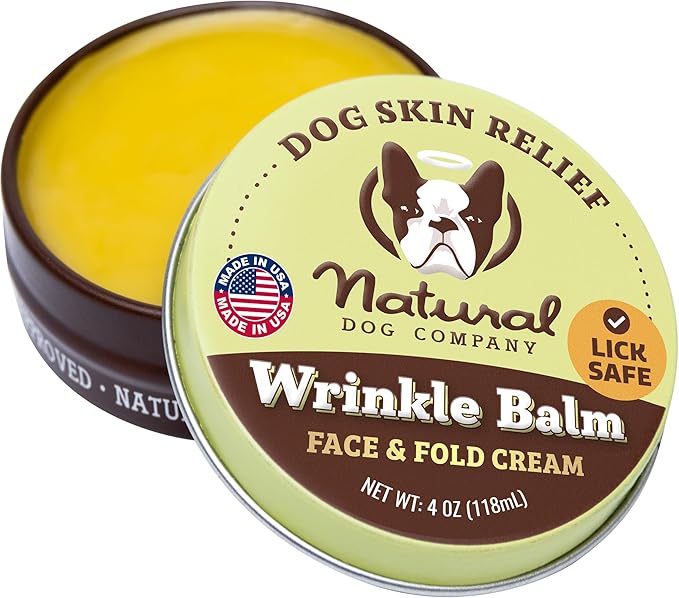 Natural Dog Company Wrinkle Balm for Dogs – Dog Wrinkle Balm for Skin Folds, Facial Creases & Wrinkles, Lick-Safe Wrinkle Cream for Bulldogs, Pugs & Bully Breeds, Daily Skin Care, 4 oz Tin