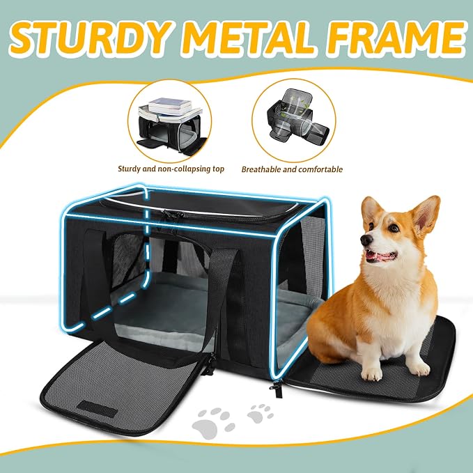 Small Pet Carrier 18" L x 13" W x 9.5" H Airline Approved, Black | for Southwest Airlines, Lockable Safety Zippers and Anti-Scratch Mesh, Pets Under 10 lbs