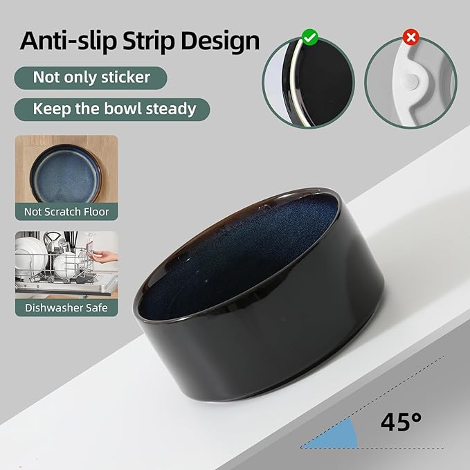 Havniva Elevated Dog Bowls Ceramic Dog Bowls with Stand, Dog Food Bowl | 8.3” Raised Dog Bowls with Non-Slip Wood Stand, Dog Food and Water Bowl Set, Double Dog Feeding Bowls for Large Dogs