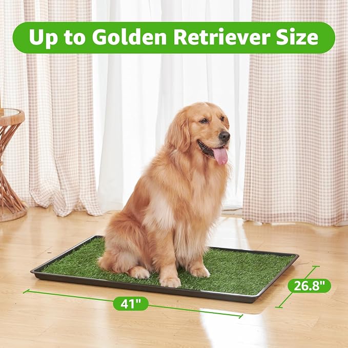 Dog Grass Pad with Tray for Dogs Puppy Potty Training to Pee & Poop Indoor | Dog Litter Boxes with Faster Drainage Artificial Grass & Quick-Absorbency Washable Pee Pads, Apartment Balcony Patio Use