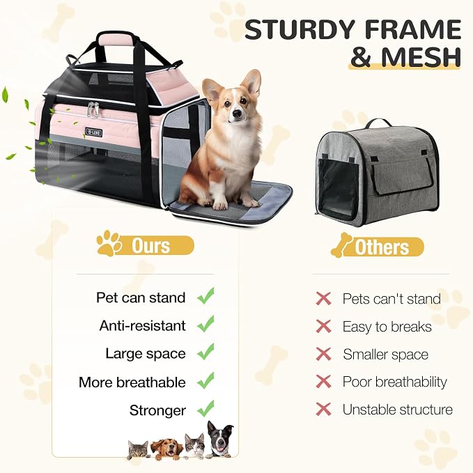 Lekereise Top-Expandable Pet Carrier 17x11x9.5 Inch Alaska Hawaiian Airline Approved Soft Sided Underseat with Locking Safety Zippers Anti-Scratch Mesh