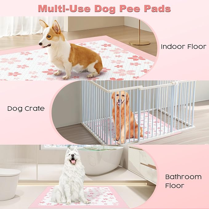 MIZOK Pink Puppy Pads with Adhesive Tabs Disposable Pee Pads 36x36in 30Ct | Giant Potty Pads Feature Sticky Corners and Extra Thick Layers Ideal for Multiple Pets or Big Dog Poop Pads Needs