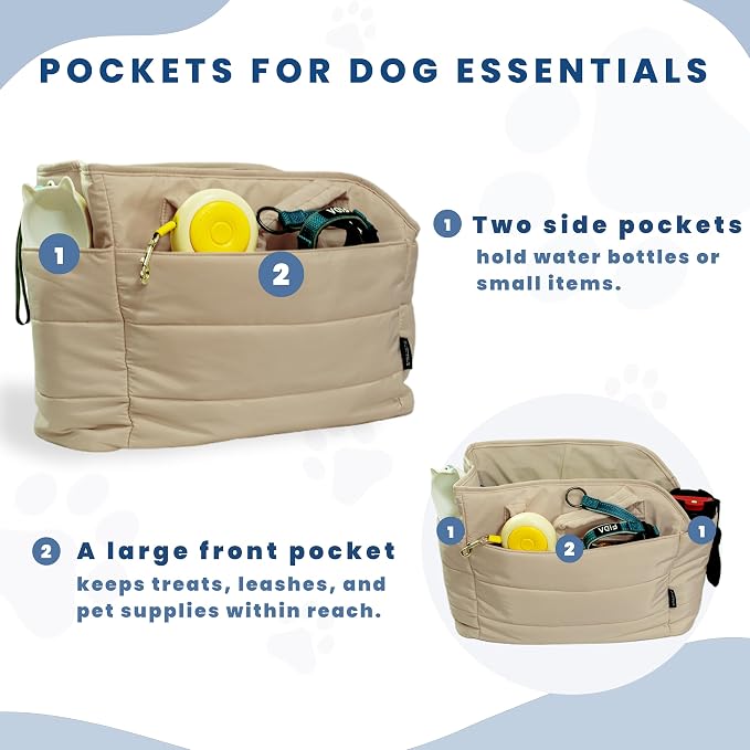 Lightweight Puffy Dog Purse Carrier for Small Dogs, Brown | Quilted Pet Carrier Tote with Safety Leash Clip, Storage Pockets and Removable Base, for Pets Up to 15 lbs, Brown