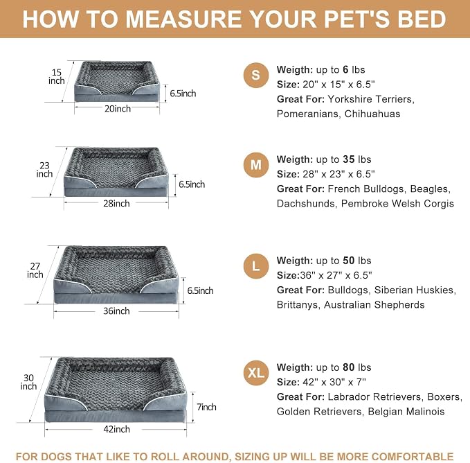 WNPETHOME Orthopedic Washable Dog Bed Large for Senior Dog Cozy Sleep | Waterproof Big Soft Dog Couch Sofa Bed for Dogs Relax with Removable Cover Supportive Comfort Pet Bed Dark Grey 36x27 Inch