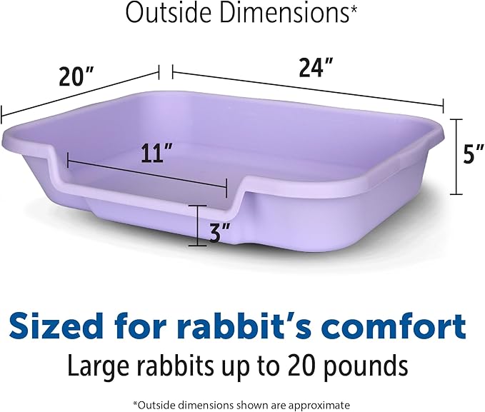 Bunny Go Here Rabbit Litter Box by Kit's Pet Pans Storybook Lavender Color Great for Ferrets Too! USA Made and 100% Warranty.