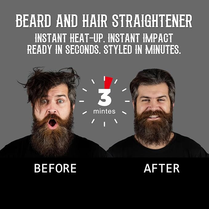 Beard Straightener for Men – 5-Temp Heated Brush with Anti-Scald Tech – Grooming Kit with Sandalwood Comb, Balm, Oil & Scissors – Gifts for Father’s Day, Anniversary & Birthdays