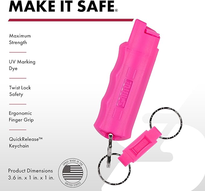 Sabre Pepper Spray - Quick Release Keychain for Easy Carry & Fast Access, Max Police Strength Self Defense OC Spray with UV Dye, 10 Sec. Spray Time, Finger Grip - Faster Aim, 0.54 fl oz,Secure Safety