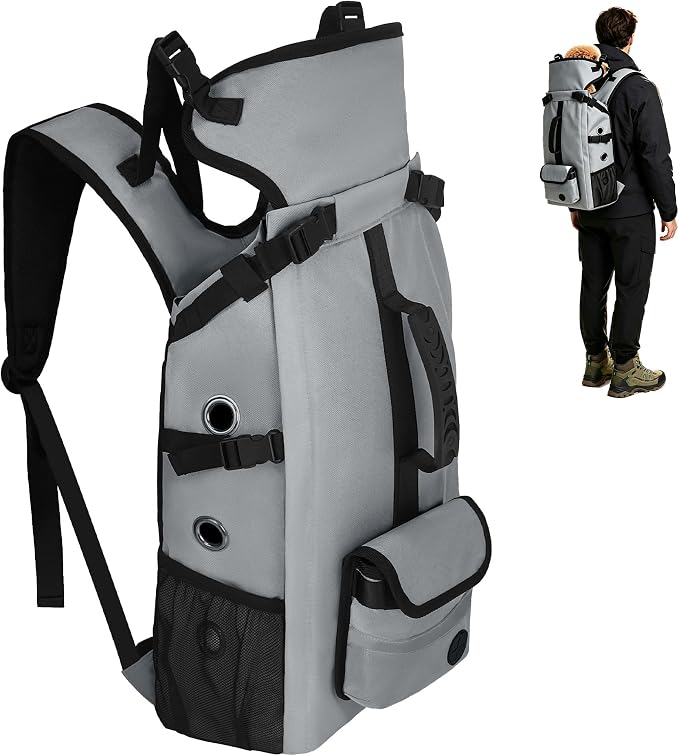 Breathable Dog Hiking Backpack Carrier for Small Dogs, Grey | 4-Layer Protection, Adjustable Dog Backpack with Storage Pockets, Reflective Strips, 3D Ergonomic Support, Under 24 lb
