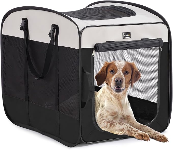 Dog Kennels and Crates for Medium Dogs, Portable Pop Up Indoor Pet Cage with Sturdy Wire Frame, Collapsible Travel Crate Soft Sided Cat Bag Escape Proof (Black, 28.0" L x 18.0" W x 22.0" H)