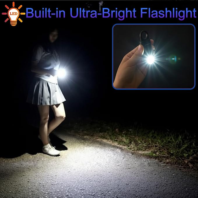 135dB Rechargeable Personal Safety Alarm Strobe Light Flashlight Keychain Siren for Women, Girls, College, School Students Emergency SOS Alerts Loud Sound Hiking Alarm Torchlight Bear Deterrent. Black