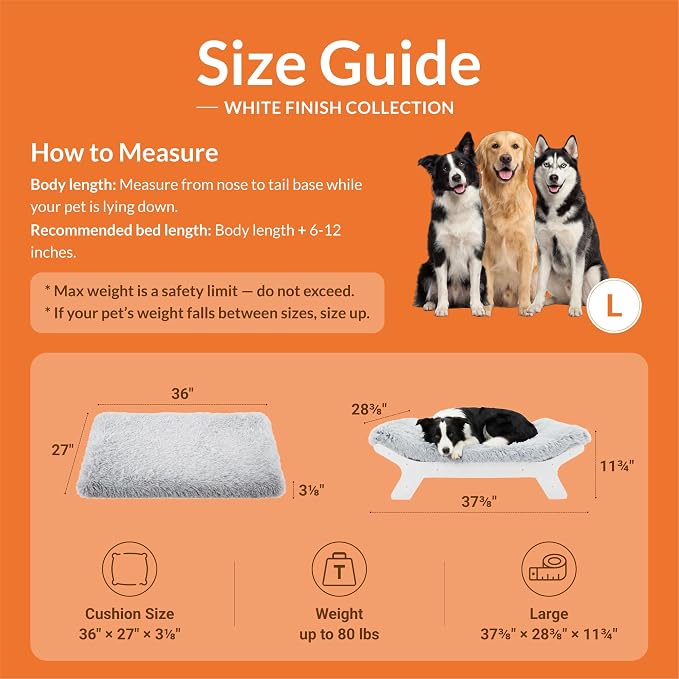 Elevated Wood Dog Bed Frame Mat Set, Whitecolor, Large | Raised Sturdy Attractive Dog Sofa Couch Furniture,80 lb