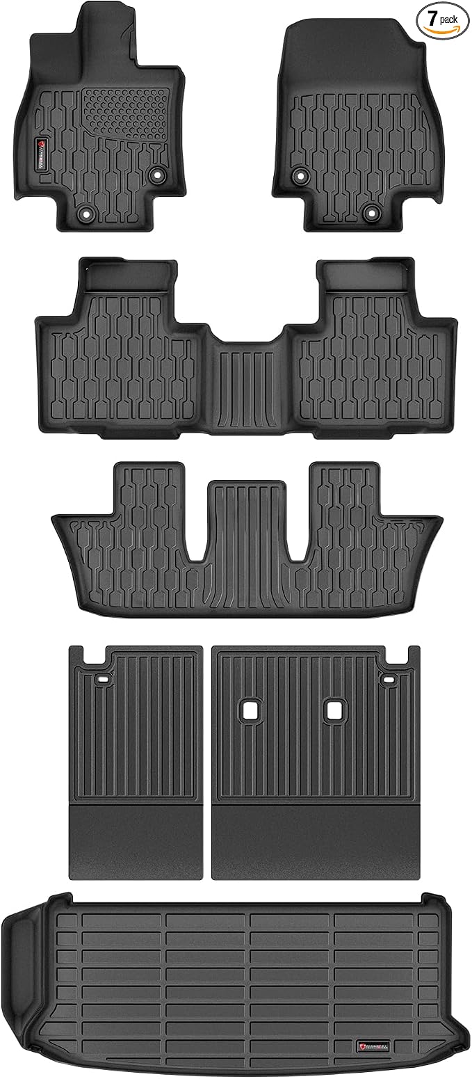 Floor Mats & Cargo Liner for Toyota Grand Highlander 2024 2025 2026 7 Seats (Hybrid&Gas), Car Mats Full Set,All-Weather TPE Protection,Backrest Mat & Trunk Mat,Black