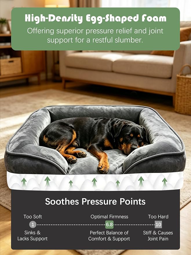 Spotted Play Orthopedic Dog Bed with Sides - Sofa Beds for Extra Large Dogs, Supportive Foam Pet Couch Bed with Washable Removable Cover, Waterproof Lining and Non-Slip Bottom, Dark Grey - XL