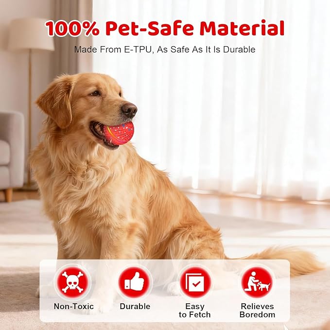 Smart Moving Bouncing Interactive Dog Toys Ball for Small Medium Dogs | Smart motion bouncing dog ball made of durable E-TPU material with RGB lights & 3 play modes for small & medium dogs.