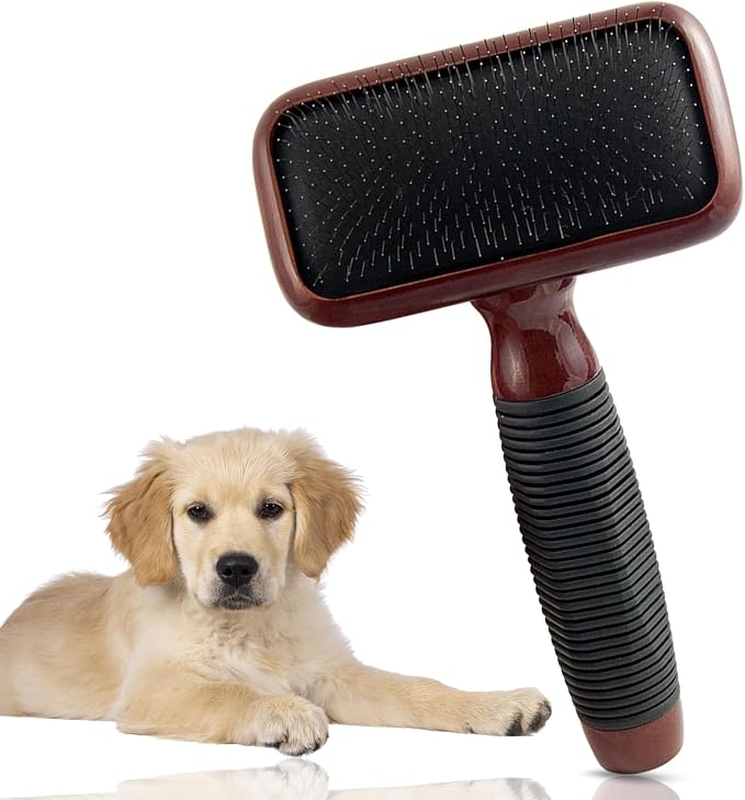 Kenchii Slicker Brush for Dogs, Professional Dog Grooming Brush for Loose Fur, Tangles, Long Short Haired, Stainless Steel Pins, Maplewood Handle, Small