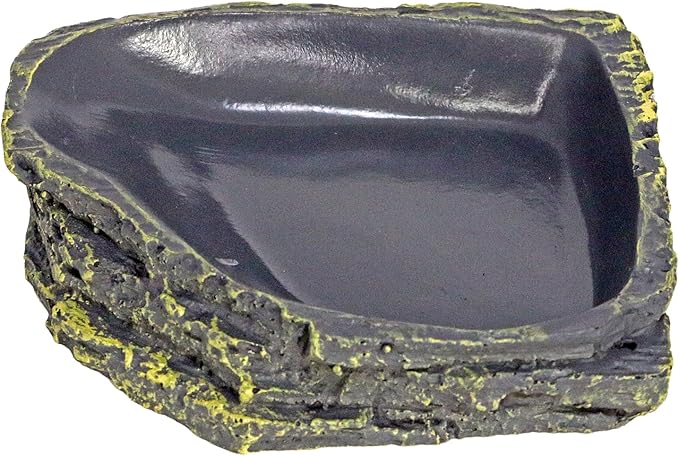 Reptile Feeding Dish Corner Bowl,Reptile Rock Food/Water Dish for Reptiles,Amphibians,Bearded Dragon,Lizard,Frog,Gecko,Tortoise,Hermit Crab and Other Little Critters,Made from Premium Resin