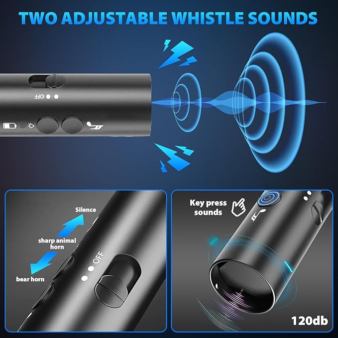 Electronic Bear Air Horn,120dB Rechargeable Whistle with Flashlight for Hiking & Camping, Wildlife Deterrent & Emergency Safety Device, Can Replace Bear Bell