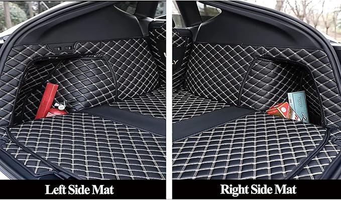 for BMW X7 2+2+2 Seater Trunk Mat Cargo Cover Dog Liner Boot Liner Full Coverage XPE Leather 3D Laser Measured (Trunk Mat+3rd Row Backrest Mat+Both Sides Panel) (Black with Gold Stitching