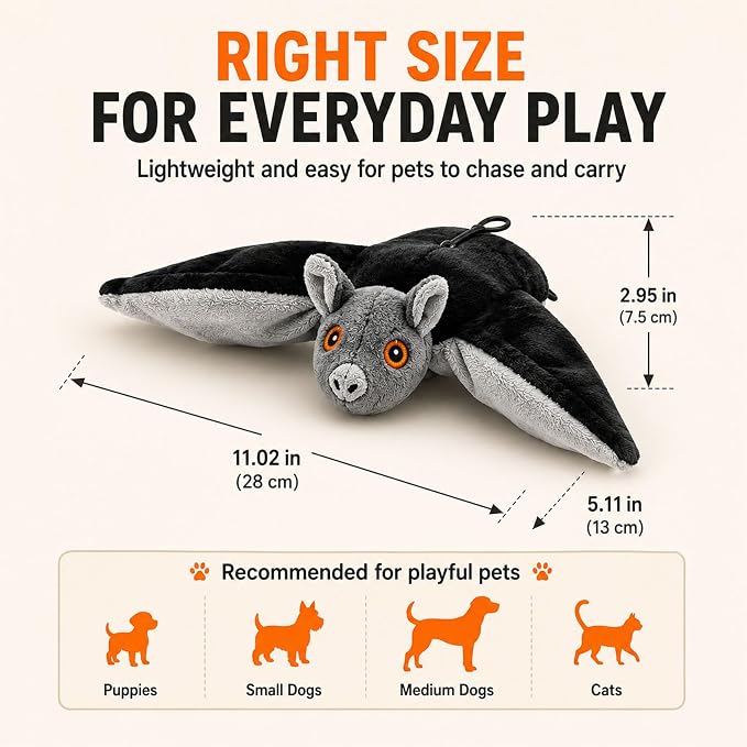Flying Bat Dog Toy, Flying Bat Toy for Dogs & Cats with Flapping Wings and Chirping Sound, Motion-Activated Interactive Pet Toy for Hanging, Ground and Indoor Chase Play (3PCS)