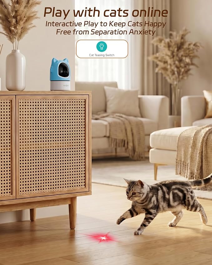 ALIOBC Pet Camera with Phone App Laser Toy 2K Cat Camera no Subscription | Auto Tracking Night Vision 355° Pan 2-Way Audio Dual-Band WiFi Indoor Pet Cam （Sky Blue）