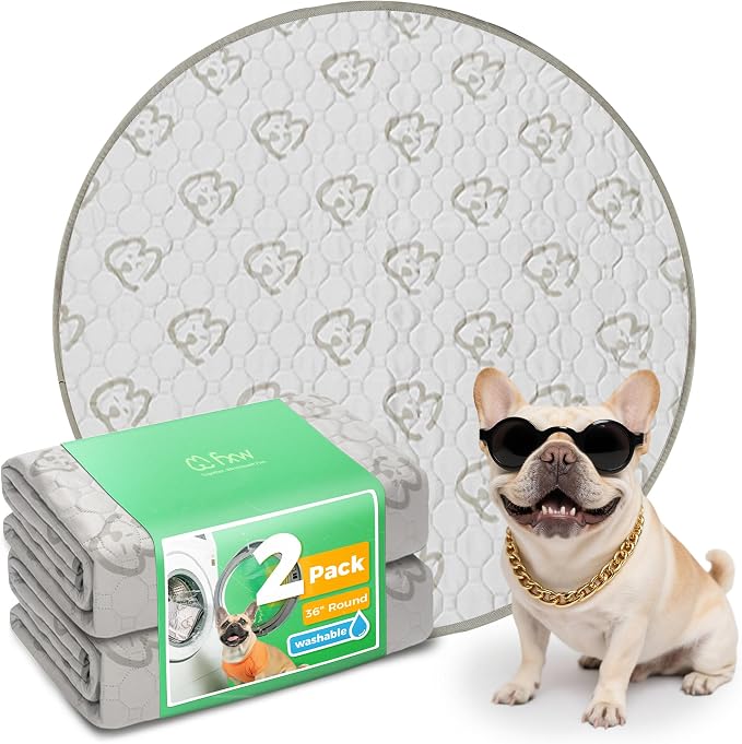 FXW Washable Pee Pads for Dogs, Super Absorbent, 36" Round, 2 Packs | Machine washable, Non-slip backing
