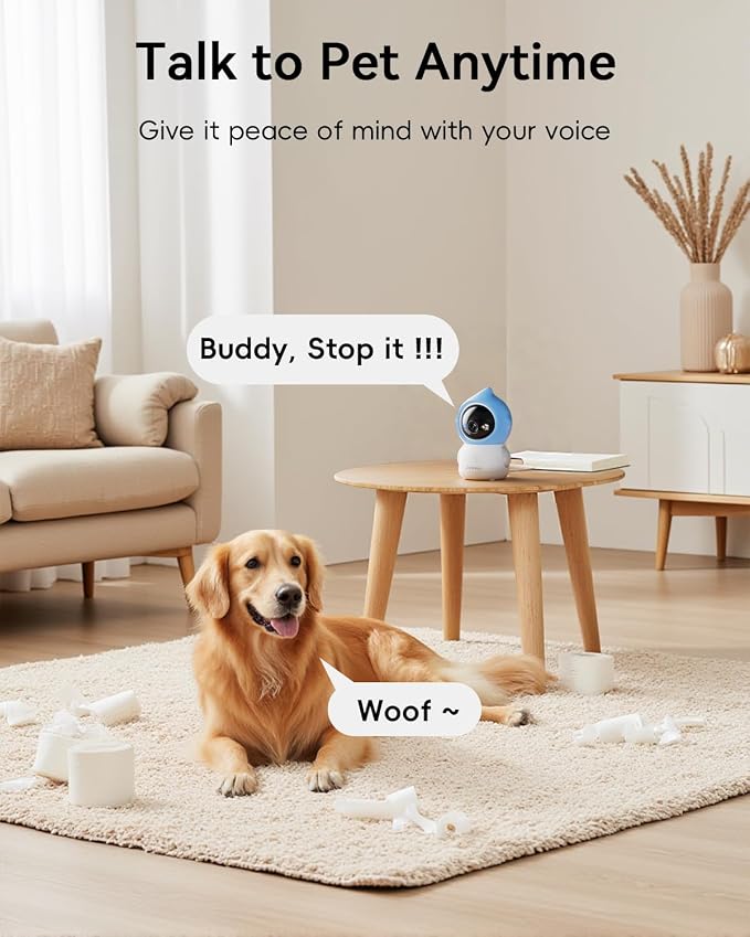 ZUMIMALL Pet Camera with Laser Toy, 2K WiFi Dog Cat Camera with Phone App | Features auto tracking, AI/PIR smart pet detection, 2-way talk, privacy protection, 2k camera with laser, Supports Alexa
