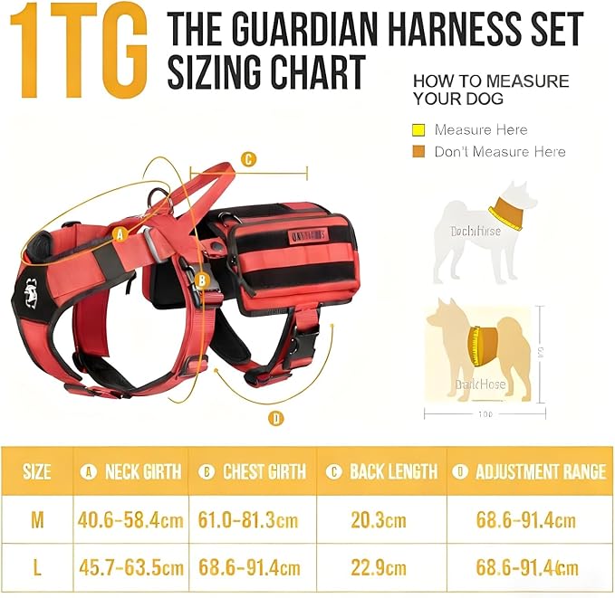 OneTigris Service Dog Vest Harness, Service Dog Cape Guardian Dog Backpack Harness with Pouches Dog Saddle Bag for Small Medium and Large Dogs (Red, Large)