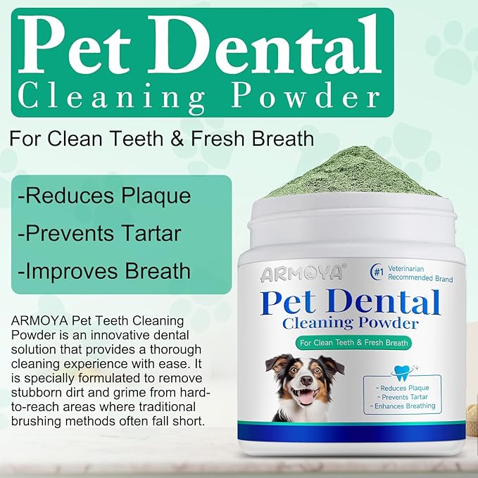 ARMOYA Dog Dental Powder - Teeth Cleaning Powder for Dogs - Dog Dental Care - Plaque & Bad Breath Off P-owder D-og - D-ental Care Supplies for Small - Medium - Large Do-gs