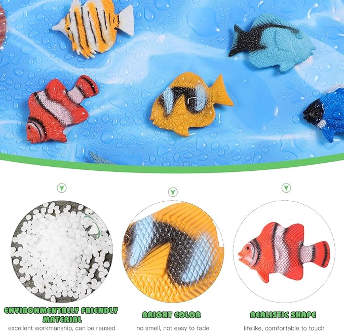 12PCS Tropical Fish Toys, Pastic Sea Creatures Figurines Set, Educational Learning Ocean Animal Figures, Themed Party Favor Miniature Toys for Boys Girls