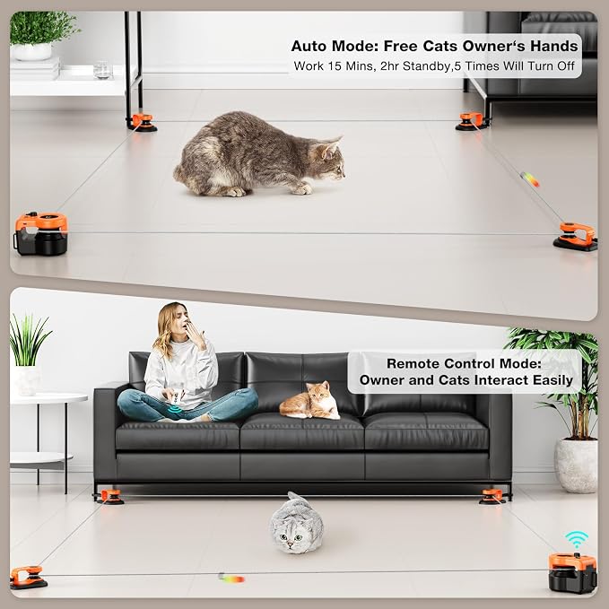 Interactive Cat Toys for Indoor Cats, Cat Treadmill Auto/Remote Control DIY Cat Mouse Hunting Toys, Keep Bored Kitten Dog Entertained to Chase, Feather Toy to Exercise Wheel-Orange