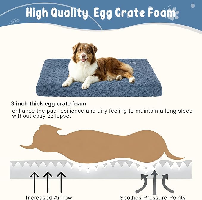 EMPSIGN Dog Bed Mat Crate Pad Mattress, Ultra Soft Pet Kennel, Navy, Large | Reversible(Cool & Warm), Waterproof Linings, Removable Machine Washable Cover, for 36" Dog Crate, Soft Rose Plush/Canvas