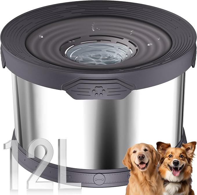 UPSKY 12L Dog Water Bowl No Spill Stainless Steel for Slow Drinking Gray | Large Capacity, Spill-proof, Non-slip Design, Durable, For Large Dogs, Messy Drinkers & Multi-pet Homes, Outdoor / Indoor
