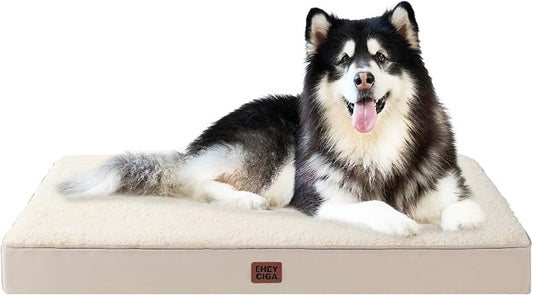 EHEYCIGA Orthopedic Dog Bed Large with Removable Washable Cover, 47IN Camel | Egg Crate Foam Support, Durable Oxford fabric, Non-Slip Bottom, Machine Washable, Soft Waterproof Plush Pet Bed Mat For Crate