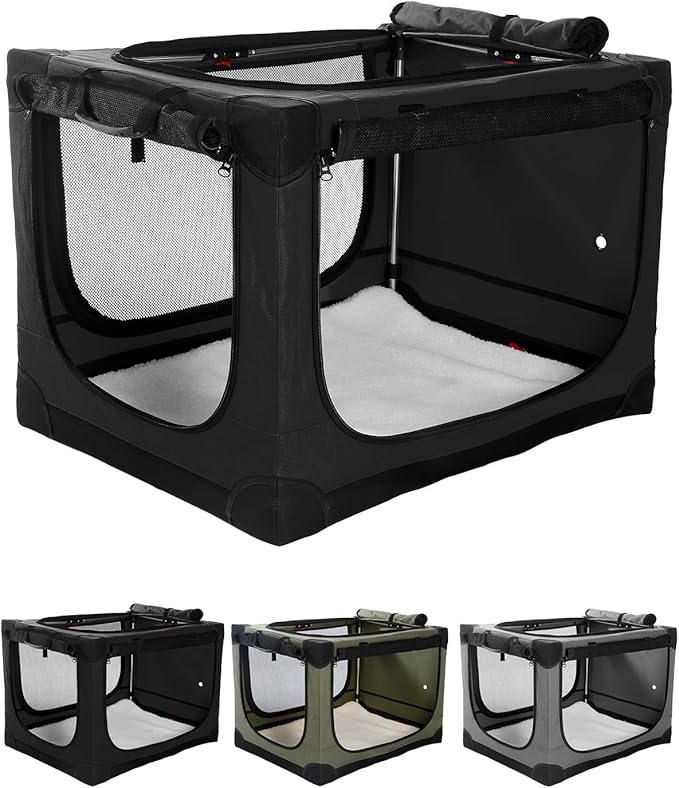 Veraste 42" Soft Collapsible Travel Dog Crate for Large Dogs,Black | 4-Door Foldable Travel Crate,breathable mesh, foldable with storage bag